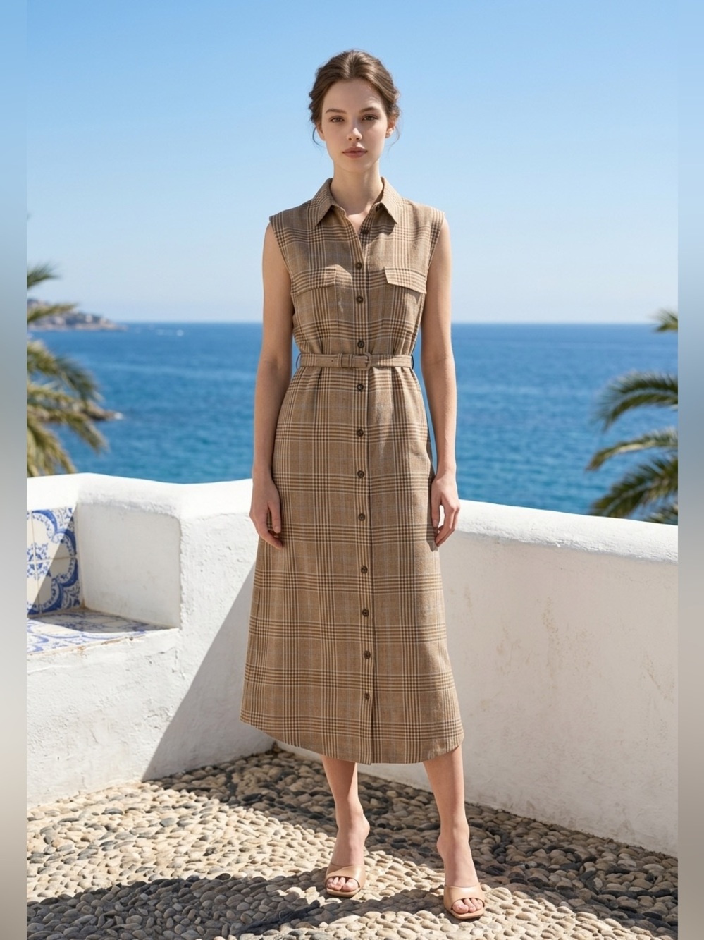 Brandon Maxwell The Lilian Plaid Linen-Cotton Midi Shirtdress